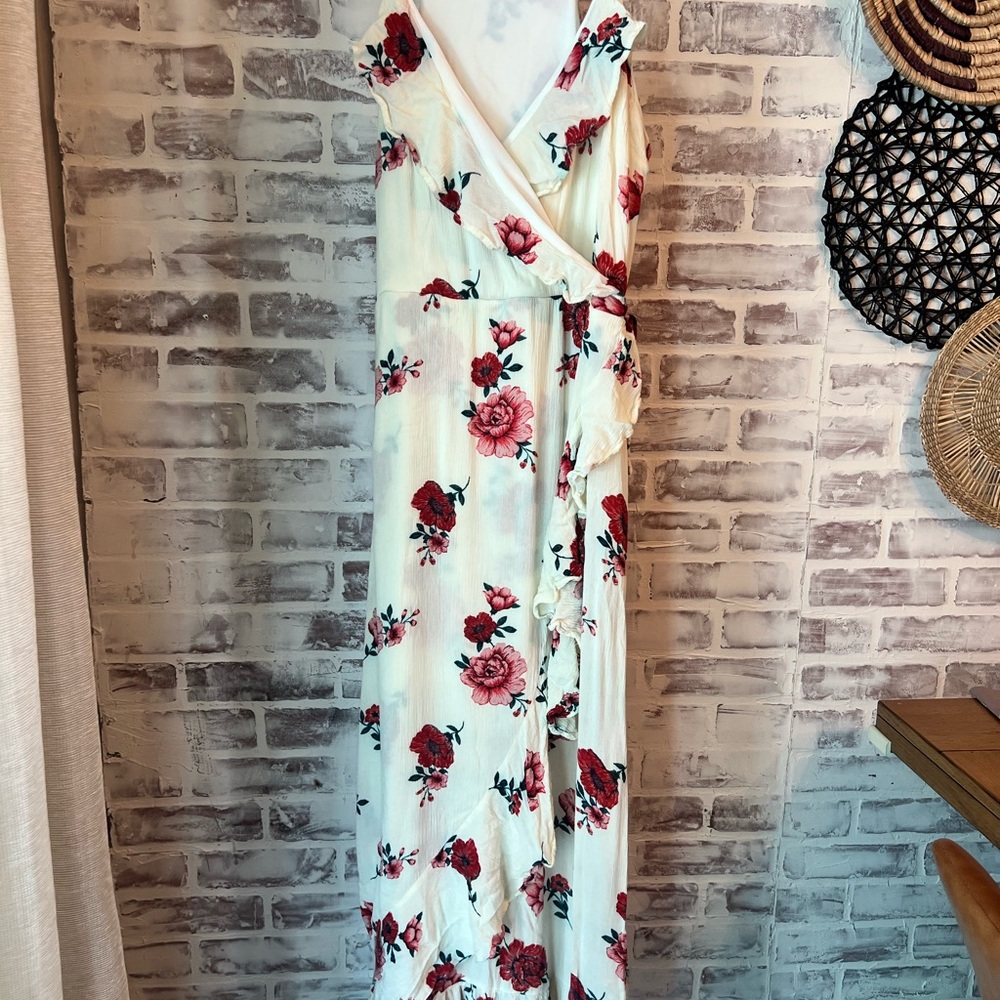 love, Fire Floral Maxi Dress - White and Red